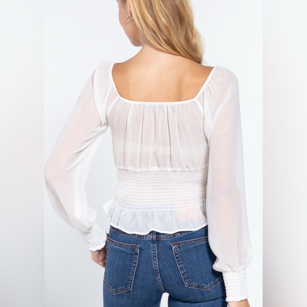 White Smocked Blouse - MEDIUM - Picture 3 of 8